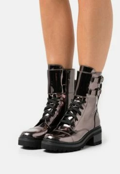 DKNY BART COMBAT BOOT BUCKLE - Lace-up Ankle Boots - Gunmetal