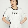 DKNY COLORBLOCK TIE WAIST LOGO DRESS - Jersey Dress - Ivory/black -Bag Haven Store ecc1eb2dd19a448ab6b37a58a5472a1f
