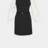 DKNY COMBO SLEEVE FIT AND FLARE - Day Dress - Black/ivory -Bag Haven Store f00053539d504db782a4e0c5e88c48fc